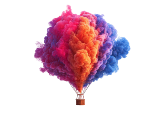 Colorful hot air balloon filled with vibrant smoke