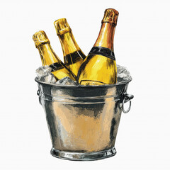 Three Champagne Bottles in Ice Bucket - Elegant