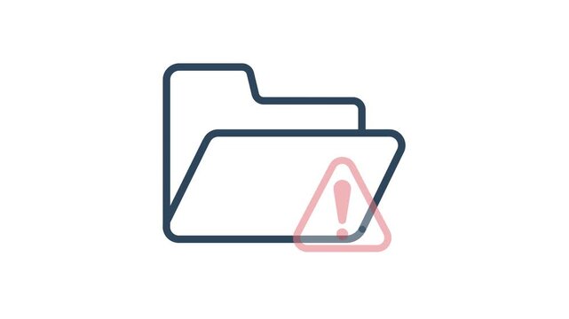 Folder icon animation. File access failed, missing data, storage issue and Warning Alert. Transparent background