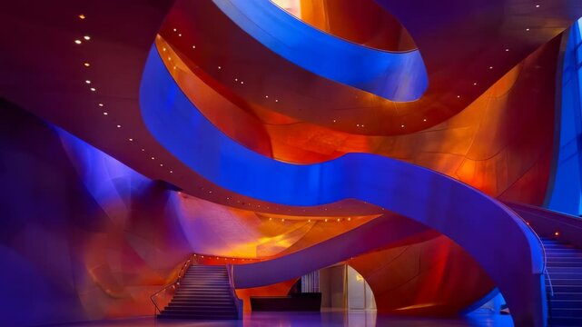 Abstract Swirling Blue And Orange Staircase Interior Design
