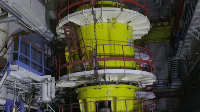 Circulation Pump Inside Chernobyl Nuclear Power Plant In Ukraine. tilt-up shot