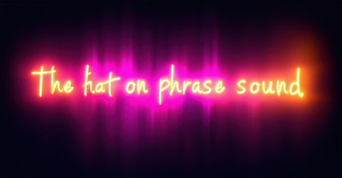 Bright neon text reads hat on phrase sound over vibrant purple, orange gradient background. Dramatic lighting creates visual impact.