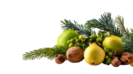 Fresh fruits and pine sprigs