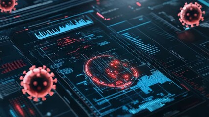 Coronavirus attacking computer system with futuristic interface showing world map - Powered by Adobe