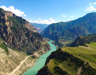Mountainous valley with a river