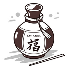 Vector art of soy sauce bottle with chopsticks illustration