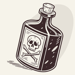 Vector art of vintage poison bottle with skull and crossbones label