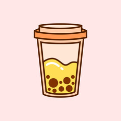 Bubble Tea Cup Illustration Refreshing Drink with Tapioca Pearls or Boba. Perfect for use in food branding, digital stickers, menu design, beverage packaging, kawaii art