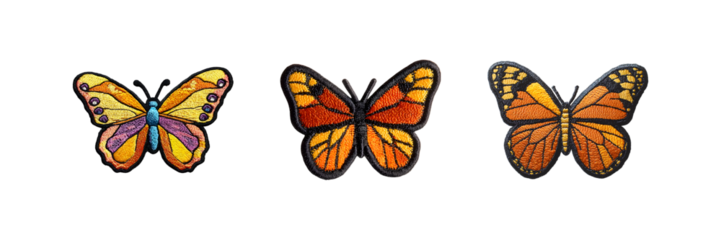 Set of Butterfly embroidery patch isolated on transparent background