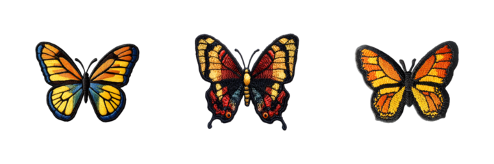 Set of Butterfly embroidery patch isolated on transparent background