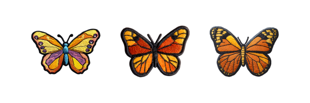Set of Butterfly embroidery patch isolated on transparent background