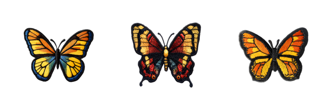 Set of Butterfly embroidery patch isolated on transparent background