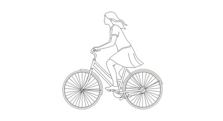 Obraz premium Artistic sketch captures the joyful motion of a person cycling on a bicycle in a dynamic pose ideal for lifestyle and fitness themes