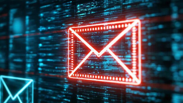 Red email icon is highlighting phishing attack on computer screen