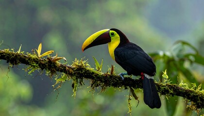 Fototapeta premium Toucan rests on mossy branch