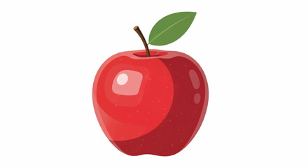 Vibrant Red Apple with Green Leaf Illustration.