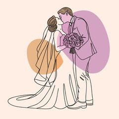 Line Art Wedding Bliss Capturing a Tender Moment of a Bride and Groom United in Love and Happiness