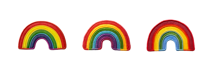 Set of Rainbow embroidery patch isolated on transparent background, in PNG format, cut out