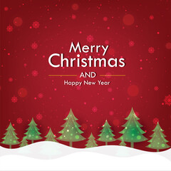 Merry Christmas winter landscape scene with trees and falling snow background