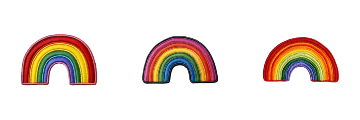 Set of Rainbow embroidery patch isolated on transparent background, in PNG format, cut out