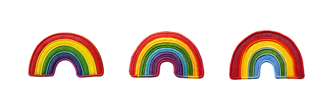 Set of Rainbow embroidery patch isolated on transparent background, in PNG format, cut out