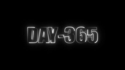 Neon text day-365 animation on black background.calender, text,number, days, date, countdown neon text concept.
