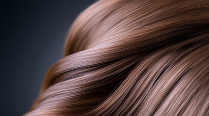 Fototapeta premium Close-Up of Silky Smooth Hair with Natural Shine and Elegant Styling on Dark Background