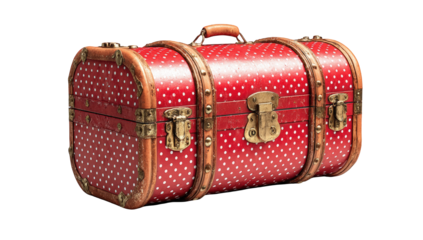 Vintage red suitcase with white polka dots
