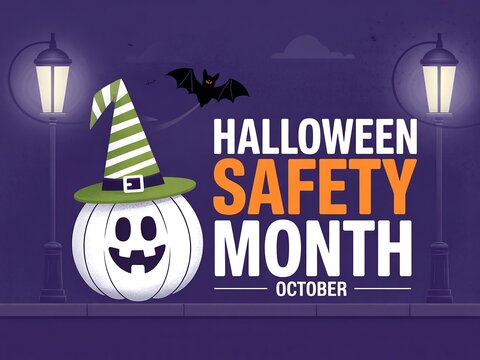 Celebrate halloween safety month in october with a spooky pumpkin and festive decorations