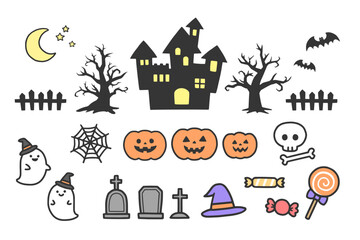 ハロウィンの背景とアイコンのセット