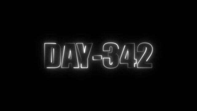 Neon text day-342 animation on black background.calender, text,number, days, date, countdown neon text concept.