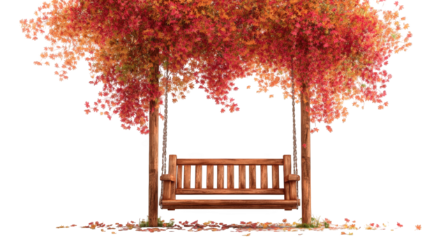 Autumnal swing beneath vibrant trees