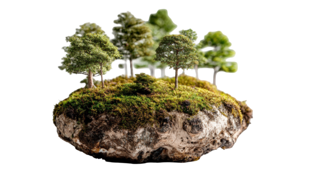 Miniature island with trees in a stylized landscape