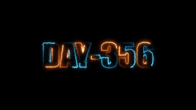 Neon text day-356 animation on black background.calender, text,number, days, date, countdown neon text concept.