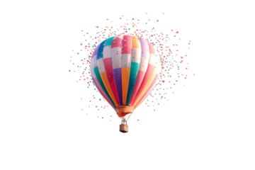 Colorful hot air balloon in a vibrant explosion
