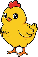  A cute and fluffy baby chick with a red comb, vector illustration