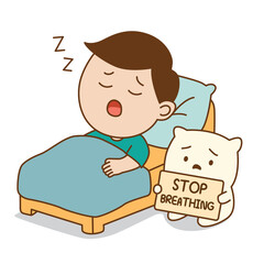 A man sleeping with sleep apnea, ilustration cartoon on white background