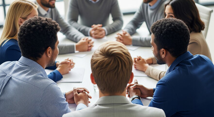 Business team having a meeting seen from above