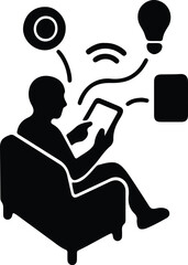 Illustrator Vector Person using smart home device in sofa silhouette