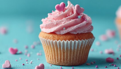 Pink frosted cupcake with sprinkles (1)