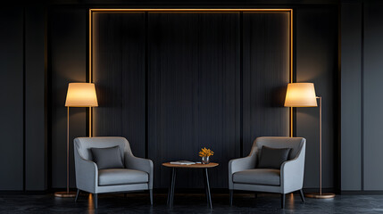 Interior Shows Modern Waiting Room with Armchairs. Ideal for marketing, website use, design, or editorial purposes.