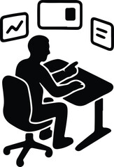 Illustrator Vector Person working at desk with screen displays silhouette