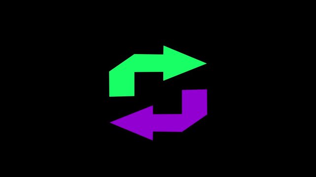 Abstract direction arrow sign to  icon animation. arrow directional 2 side arrow animation. 4k video.