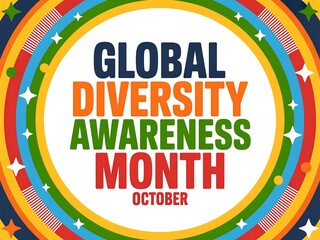 Celebrate global diversity awareness month in october with a vibrant rainbow circle design