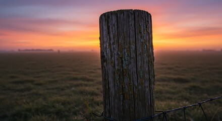 茜色の朝霧と朽ち木