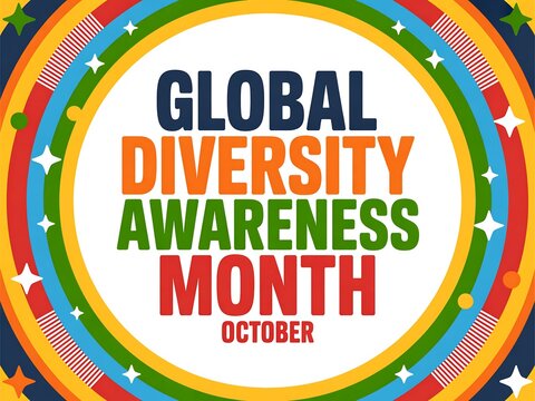Celebrate global diversity awareness month in october with a vibrant rainbow circle design
