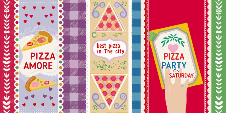 Fun and colorful pizza party invitation with italian love theme