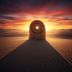 砂漠の夕焼けと円環