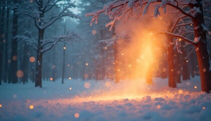 A snow covered tree in the middle of a snowy forest.