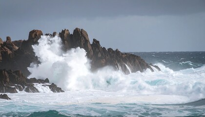 Fototapeta premium Dramatic ocean waves crashing against rocks